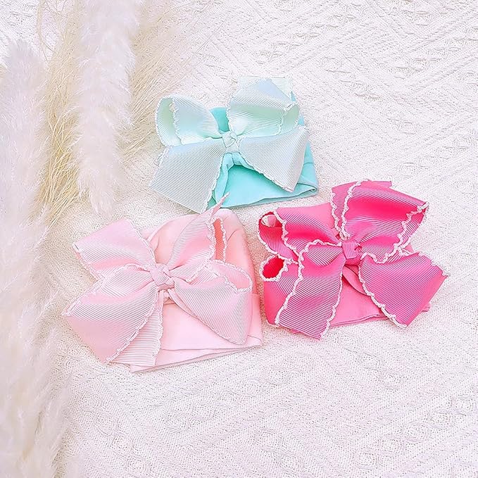 Baby Girl Soft Nylon Bow Elastic Headband Turban Toddler Infant Bow-knot Stretchy Hair Band Birthday Party Hair Bow Ribbon Accessories for Newborn Baby (Bow 1 - Rose pink, Elastic)