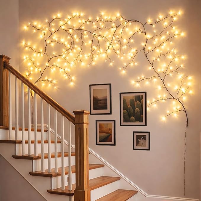 2Pcs Enchanted Willow Vine Lights with Remote, 18 Branches 144 LEDs Lighted Willow Swag for Wall Decor, Indoor Artificial Plug in Fairy Lights for Bedroom, Living Room, Wedding, Party