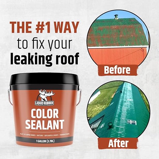 Liquid Rubber Color Waterproof Sealant - Elastomeric Roofing Coating for Flat or Slope Roofs & Foundations - DIY Paint & Leak Repair Membrane Compatible with Metal & Concrete - Hunter Green, 1 Gallon