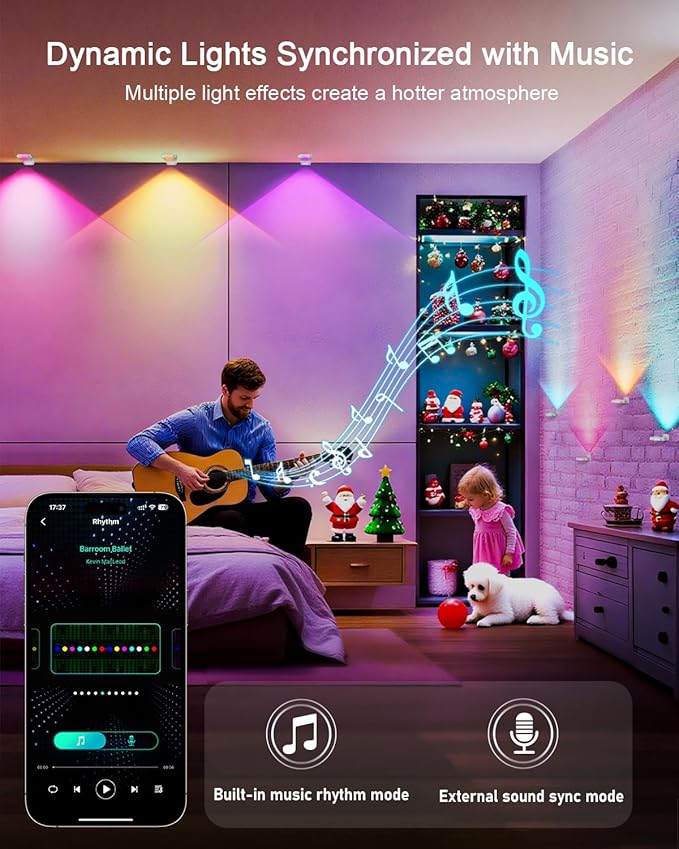 Smart Permanent Outdoor Lights, 50FT 30LEDs Color Changing RGB IC Wall Lights, APP & Remote Control, Music Sync, Dynamic Lighting for House, Living Room, Ceiling, Eave Party Xmas Decoration