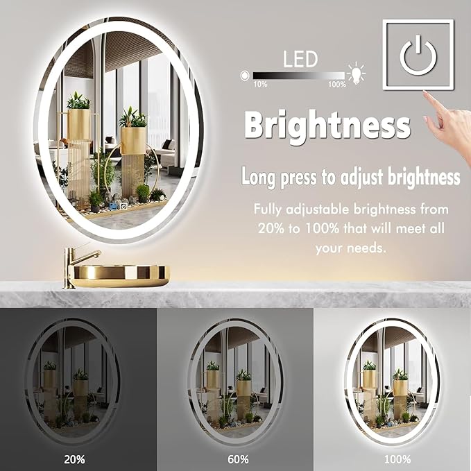 28 x 36 Inch Oval LED Vanity Mirror with Lights 3 Color Dimmable Memory Front Back Light 36 Oval Lighted Mirror for Bathroom Makeup Salon Wall Mount AntiFog 36in Ovals Smart Light up Mirrors