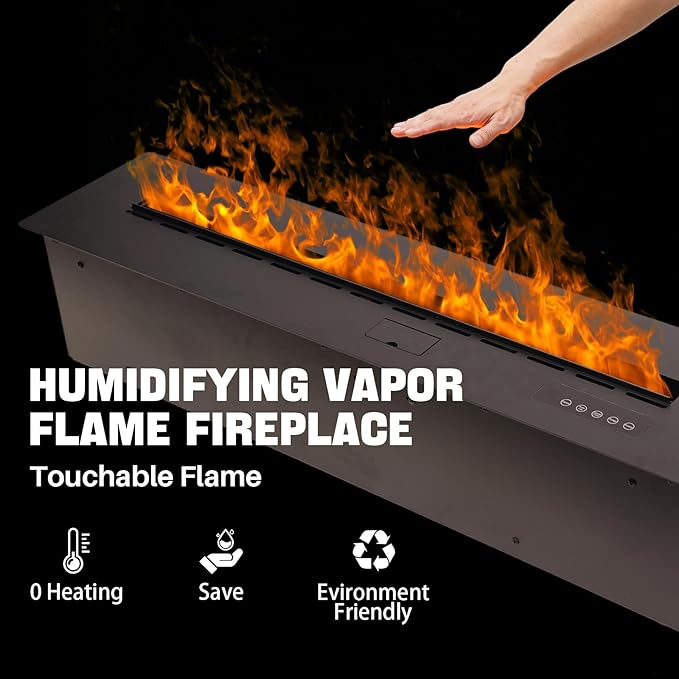 3D Water Vapor Fireplace Smart Electric Flame Decoration Steam Fireplace Humidifier W/Tap Water for Office, Home, Hotel,Restaurant(Single,70.9")