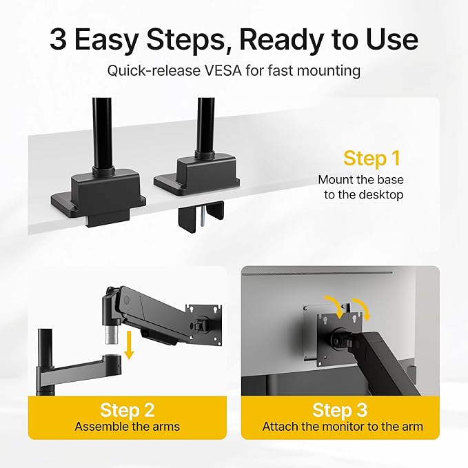 monTEK Dual Monitor Mount Tall Monitor arms for 2 Monitors for 17 to 35 Inch Curved Screen Holds 35 Lbs Adjustable Heavy Duty Monitor Desk Mount Cable Management, VESA 75/100mm, MA1007PBK-D