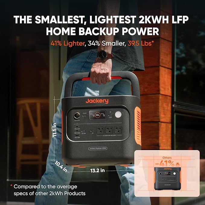Jackery Explorer 2000 v2 Portable Power Station (2-Pack), 2042Wh LiFePO4 Battery, 2200W Solar Generator, USB-C PD 100W Fast Charging for Camping, Home Use(Solar Panel Optional)