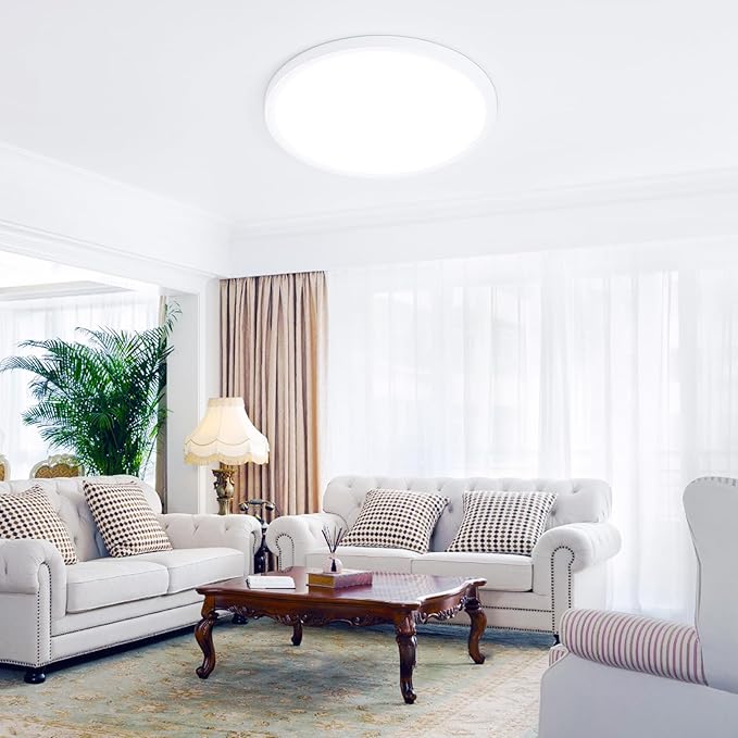 16 inch LED Ceiling Light Fixture, 32W 3200lm Flush Mount Ceiling Light, Ultra Thin, Dimmable, 3000K/4500K/6000K Selectable, for Home Office, Kitchen, Bedroom, Dining Room, Living Room, White
