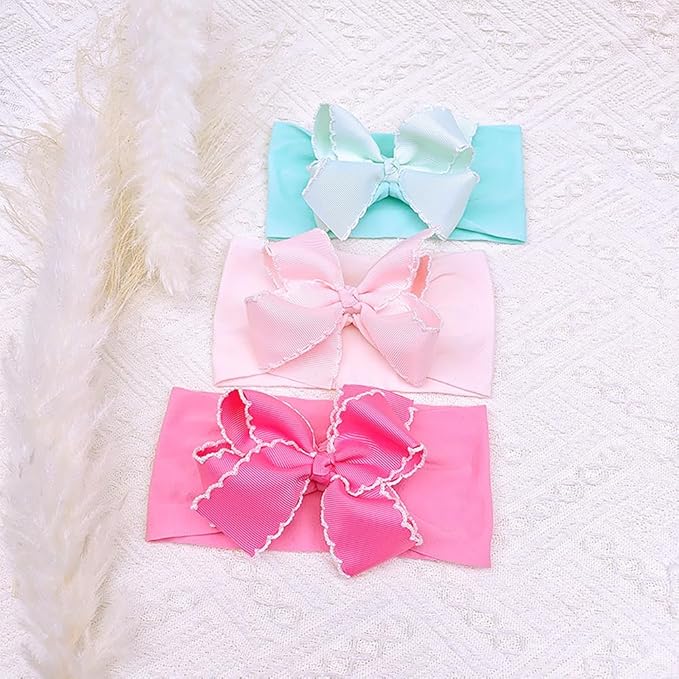 Baby Girl Soft Nylon Bow Elastic Headband Turban Toddler Infant Bow-knot Stretchy Hair Band Birthday Party Hair Bow Ribbon Accessories for Newborn Baby (Bow 1 - Pink, Elastic)
