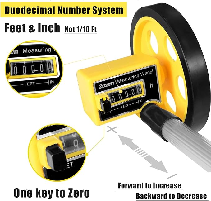Zozen Measuring Wheel in Feet and Inches, Scalable Length 40in, 4-inch Measure Wheel, Walking Measurement Up To 10,000Ft / Mechanical/One Key to Reset, Include Carrying Bag.
