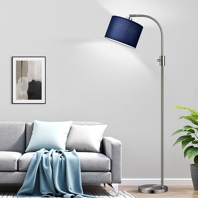 Nintiue Upgraded Modern Arc Dimmable Tall Standing Floor Lamp with Blue Shade, 1200 Lumens LED Bulb Included, for Living & Reading Room, Bedroom, Office & Nursery, Brushed Nickel