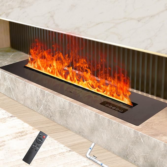 3D Water Vapor Fireplace Smart Electric Flame Decoration Steam Fireplace Humidifier W/Tap Water for Office, Home, Hotel,Restaurant(Single,70.9")