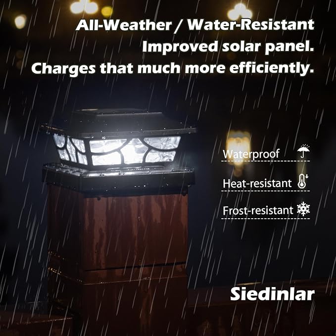 SIEDiNLAR Solar Post Lights Outdoor 4 Modes Deck Fence Post Cap Light for 4x4 5x5 6x6 Vinyl Wooden Posts Patio Garden Decor, Warm White & Cool White Dynamic Lighting Black (1 Pack)