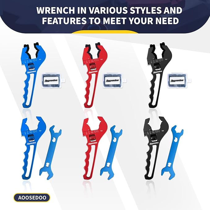 Adjustable AN Fittings Wrench AN Wrench for AN Hose Fitting Adapters AN Fitting Tool 3AN-16AN Lightweight Aluminum Black. With a Double Hose End Fitting Wrench 6AN Socket-AN8 B-nut Blue