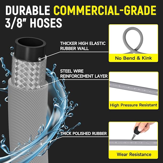 3/8" Kink Resistant Pressure Washer Hose 100FT, Swivel 3/8" Quick Connector and M22 Fitting, Supporting Up to 4200 PSI for Heavy Duty Use, Fitting Most Pressure Washers