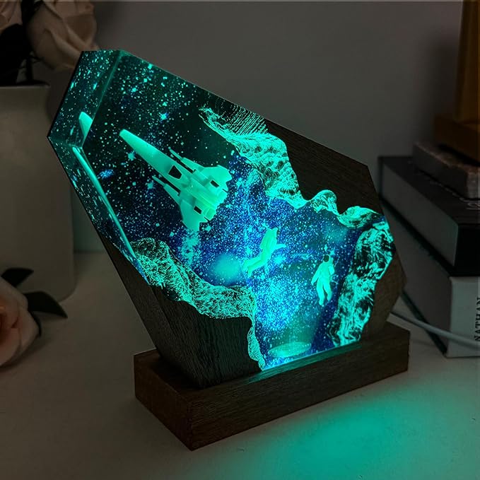 Epoxy Space Resin Lamp, Handmade Astronaut Lamp with USB Port, Multi-Color LED Light, Ideal Home Bedroom Decor, Space Gifts for Men and Women, Unique Astronomy Gifts for Galaxy Enthusiast (8"x5")