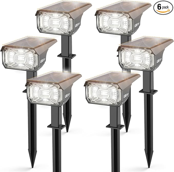 Solar Lights Outdoor Waterproof Landscape Lights, 40 LEDs Solar Spot Lights Outdoor Spotlights with 3 Light Modes, USB & Solar Powered Garden Yard Wall Lights Auto On/Off for Patio 6 Pack