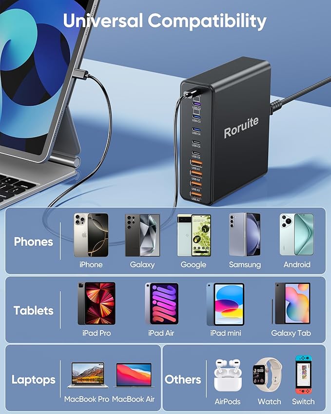 800W USB C Charging Station, 120W PD GaN5 Super Fast USB C Charger Block-10 Port, Type C for PC Laptop MacBook Pro/Air Charger Compatible with iPhone 17 16 15 14 13 12 Pro Max, iPad, Galaxy (Black)