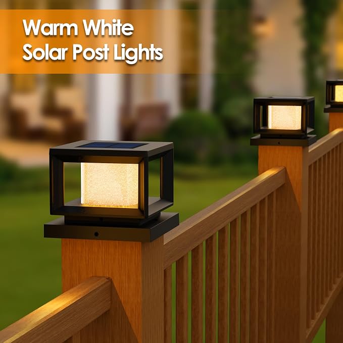 Mlambert 4 Pack Solar Post Lights Outdoor, Waterproof Fence Cap for Deck, 4x4 6x6 Wooden Vinyl Outdoor Lights with Shinning Effect, Black