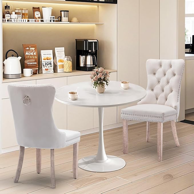 SoarFlash Kitchen Table and Chairs for 2, 24" Dining Table Set for 2 with Velvet Upholstered Chairs, 3 Piece Round Kitchen Table Set, Dining Room Table Set for Small Space, Apartment