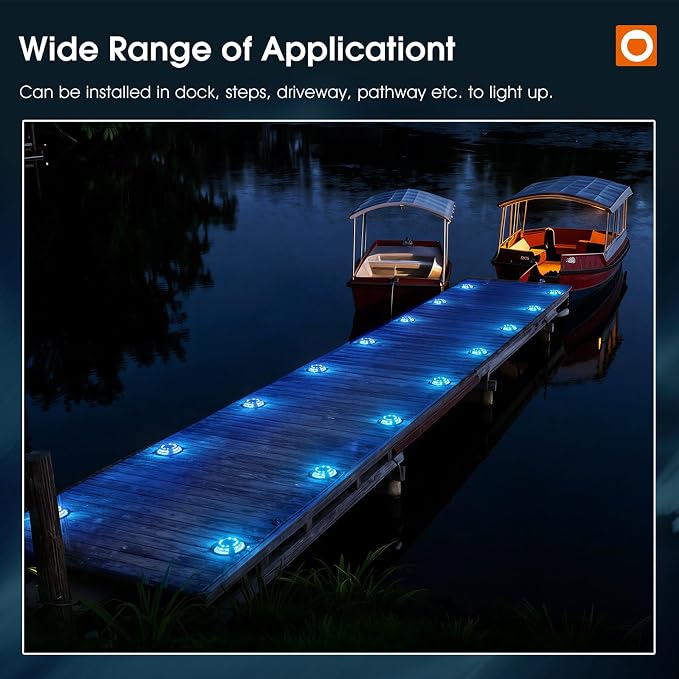 addlon Solar Driveway Lights Outdoor 8 Pack, 2 Color Modes LED Deck Dock Marine Waterproof Driveway Marker Lights for Step Sidewalk Stair Garden Pathway Walkway Yard (Blue Light/Cool White)