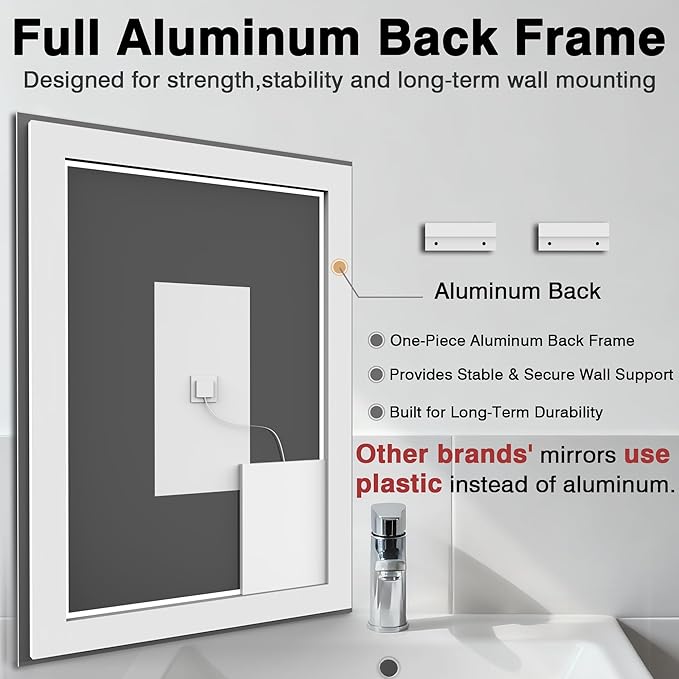 50"x32" LED Lit Bathroom Mirror, Front and Backlit LED Mirror, Anti-Fog Bathroom Mirror with Lights, 3 Colors Stepless Dimmable Mirror, Touch Sense (Horizontal/Vertical)