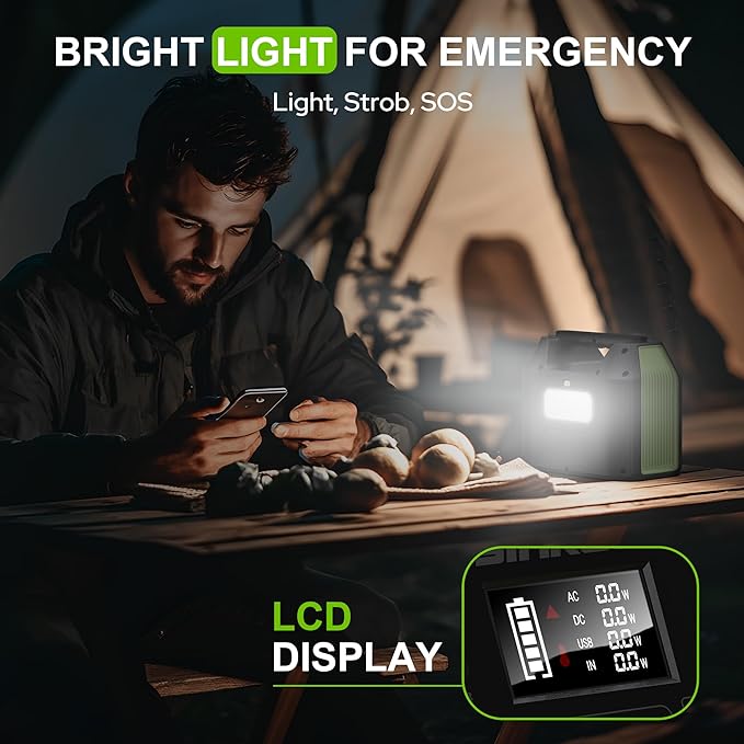 SinKeu Portable Power Station, 122.8Wh LiFePO4 Battery with 150W Output, 38,400mAh Laptop Power Bank Station for Outdoor Travel, Camping, Home, Emergency-Green