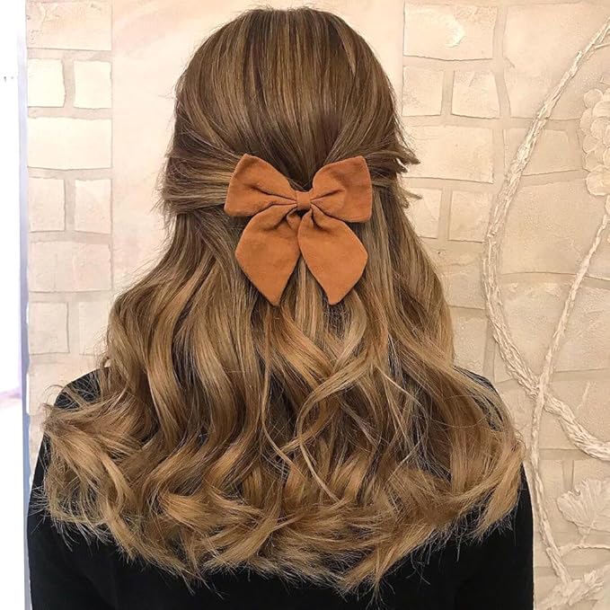 4 PCS Sailor Bow Hair Clips for Kids Girls Women Linen cotton Hair Bow Alligator Clips Baby Toddler Girl Mom Hair Accessories (Beige/Gold)