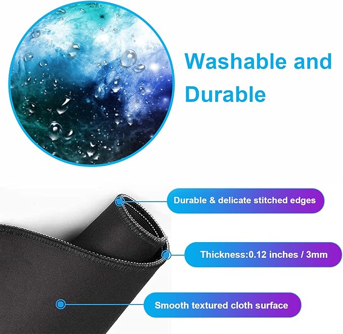 Large Extended Gaming Mouse Pad with Stitched Edges, Non-Slip Waterproof Rubber Base Mouse Pad for Office, Computer, Keyboard, Laptop and Home Desk Pad 35.4 x 15.7 x 0.12 Inch (Nebula Starry Sky)