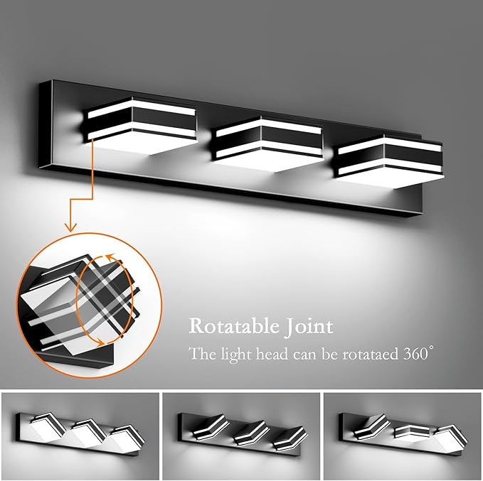 Ralbay LED Modern Bathroom Vanity Lights Black 3-Light 24inch Matte Black Modern Acrylic Bathroom Wall Lighting Fixtures Over Mirror
