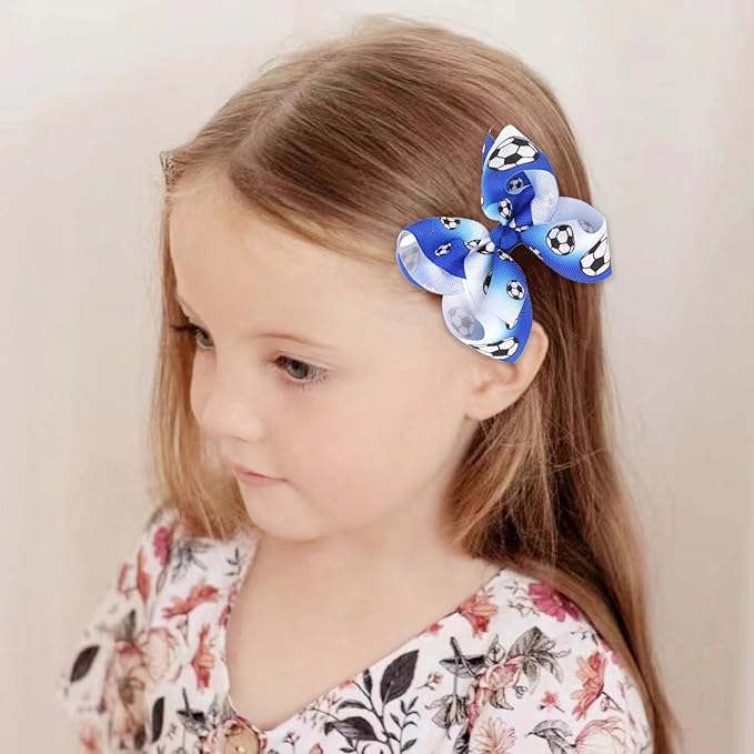 Soccer Hair Accessories, Soccer Hair Bows, Soccer Ball Bow，Soccer Ribbon Bow Hair Clips ，bows Hair Accessories for girls.A (white)
