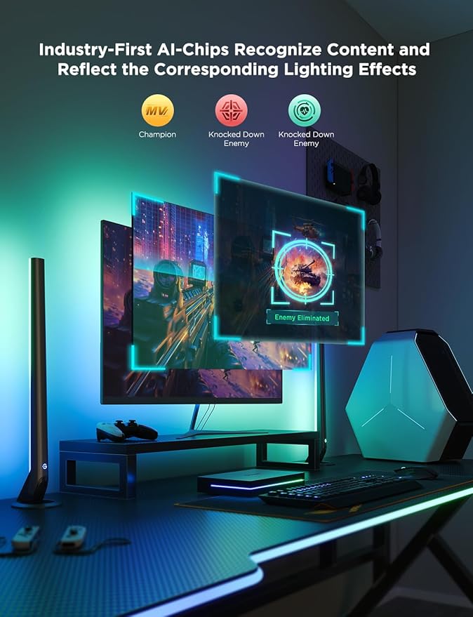 Govee HDMI 2.1 Sync Box Kit 2, Includes AI Sync Box, Light Bars, and Monitor Backlight, Supports 8K@60Hz, 4K@144Hz, VRR and ALLM, Works with Matter and Alexa, RGBIC Light Strip for 27-34 inch Monitor