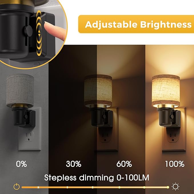 L LOHAS LED Night Lights Plug into Wall, Linen Fabric Cylinder Decor Night Light, Dusk to Dawn Sensor Vintage Nightlight, 0-100LM Dimmable, for Bedroom Living Room Hallway