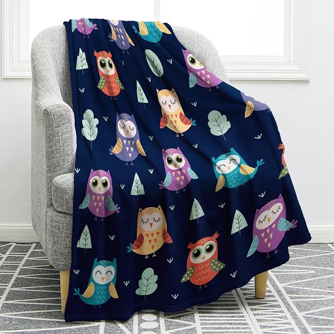 Jekeno Owl Blanket Gifts for Women Men Kids Girls Mom Halloween Christmas Birthday Gifts Home Bedroom Living Room Mother's Day Easter Decor Soft Cozy Lightweight Throw Blankets Navy Blue 50"x60"