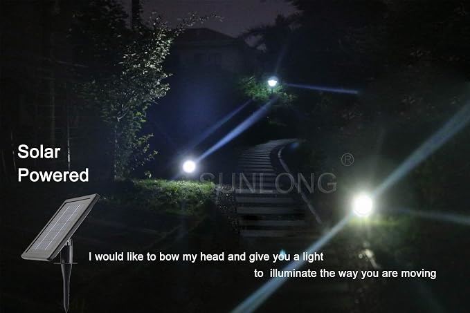 SUNLONG Solar Powered Spot Lights Outdoor Waterproof 2 in 1 Bright Solar SpotLights Power Adjustable for Flag Yard Flagpole Landscape Dusk to Dawn 2 x Spots White