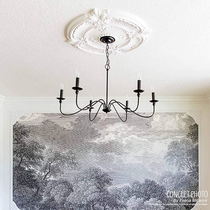 Ekena Millwork 15 3/4"OD x 3 7/8"ID x 3/4"P Berkshire Ceiling Medallion Fits Canopies up to 7" Ceiling Medallion, Platinum