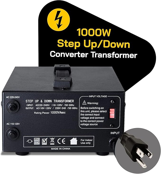 ELC T Series 1000+ Watt Voltage Converter Transformer - Step Up/Down - 110v to 220v / 220v to 110v Power Converter - Circuit Breaker Protection, CE Certified [3-Years Warranty]