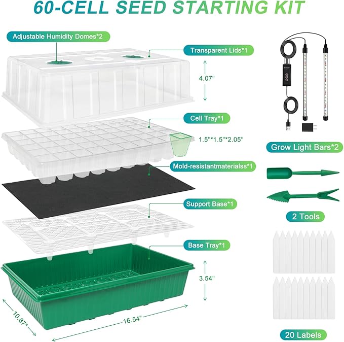 GOOINMILL Self-Watering Seed Starter Tray with Timed Grow Light, 80 Cells Plant Starter Tray Seedling Starter Kit with Humidity Domes Base Indoor Mini Greenhouse Plant Germination Trays