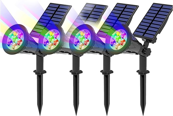 T-SUN Solar Spotlights for Outsides, Christmas Solar Lights Outdoor Waterproof, Color Changing Solar Landscape Spotlights, Auto ON/Off Solar Garden Pond Light for Yard, Trees, Driveway, Patio(4 Pack)