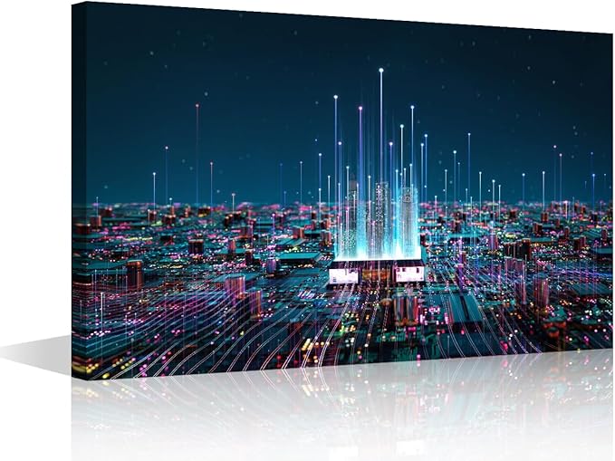 TUMOVO 1 Piece AI Smart Chip Wall Pictures for Living Room CPU Concept Painting on Canvas Wall Decor Art Circuit Board Bedroom Wall Art Modern Artwork Framed Ready to Hang, 36x24in
