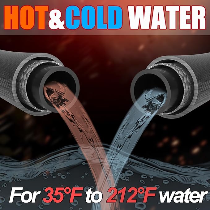 Kink-Resistant 3/8" Pressure Washer Hose 4800PSI(50FT),Steel Wire Braided Wear Resistant Rubber for Commercial, Industrial and Residential Use,Hot&Cold Water Hose with 3/8" Quick Connect
