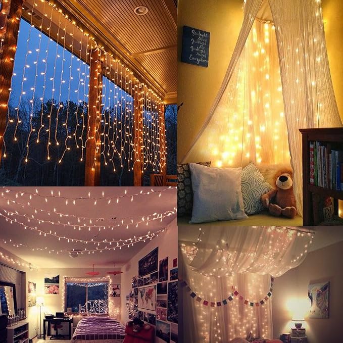 Twinkle Star 600 LED Window Curtain String Light for Wedding Party Home Garden Bedroom Outdoor Indoor Wall, Warm White