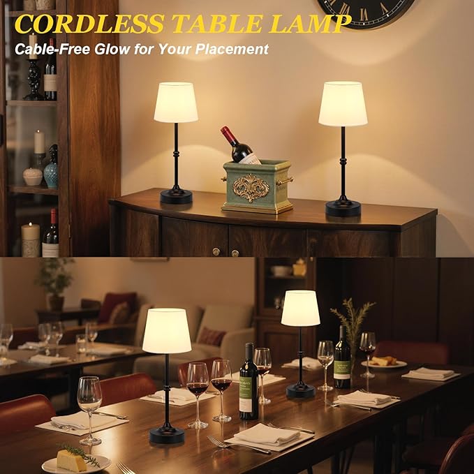 Kakanuo Rechargeable Cordless Table Lamp Black - 1 Pack 4000mAh Battery Operated Lamp, 3000K Warm Light, Touch Control Stepless Dimming, for Bedside, Dining Table, Home Decor