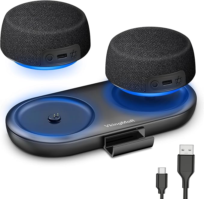 Dual Bluetooth Speaker Set with Magnetic Base & Phone Stand - TWS Stereo Sound, 10H Playtime, 3H with RGB Music Lights On- Bluetooth Wireless Speaker for Home Theater, Outdoor,TV Watching, Multi Room