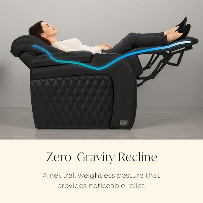 Seatcraft Diamante Zero-Gravity CoolZero Italian Leather Home Theater Seating, Power Headrest, Power Recline, Row of 5 Left Loveseat, Black