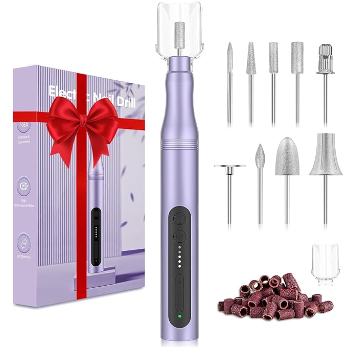 Electric Nail Drill Set, Cordless Electric Nail File Set Rechargeable, 5 Speed Portable Nail Drill Machine for Thick Nail Toenail Cuticle, Hand Feet Trimmer Buffer for Women Men Baby Pets