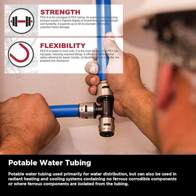 SUPPLYGIANT Pex-A Tubing 3/4 Inch x 500 Ft Tube Coil, Non-Barrier Pipe for Potable Water, 3/4" Flexible Water Tubing for Plumbing, Blue Pex Tube