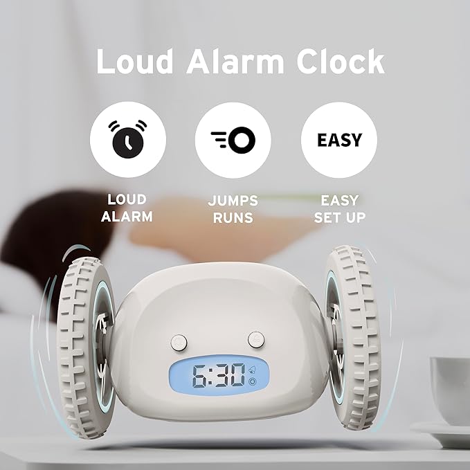 CLOCKY Extra Loud Alarm Clock for Heavy Sleepers on Wheels Rolls Runs Away Vibrating, Easy to Set Super Smart Snooze Digital Bed Shaker Alarm Clock Funny Gift for Adults Kids Teens Bedrooms (Mist)