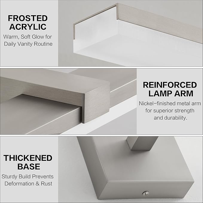 ZUZITO 24 Inch Bathroom Light Fixtures Over Mirror Brushed Nickel Arm Design Wide LED Vanity Bar 5CCT 2900K 6000K 18W 1440lm