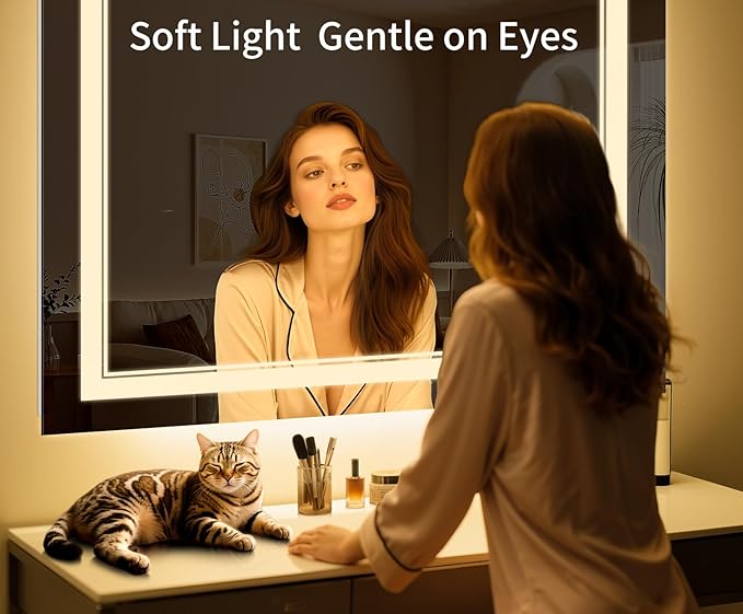 72"x36" LED Bathroom Mirror with Anti-Fog, Stepless Dimmable Lights, 3 Color Modes, Shatter-Proof Tempered Glass,Waterproof Design