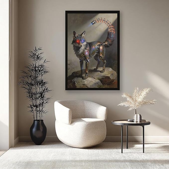 Framed Steampunk Fantasy Wall Art for Modern Living Room TV Wall Futuristic Industrial Style Decor Statement Artwork 24x36in