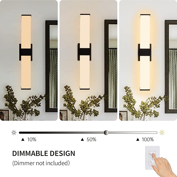 Kalium 24in Modern Wall Sconces, Dimmable Bathroom Vanity Lights, 3000K Warm White LED Indoor Sconces Lighting for Bathroom, Stairs, Living Room, Bedroom. Hardwired.