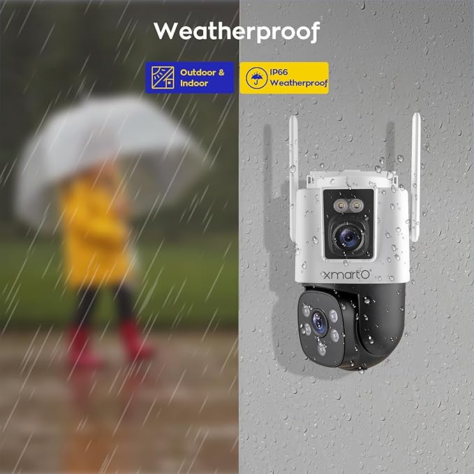 xmartO [Dual-CAM 180+° FOV] 6MP 2-in-1 WiFi 6 Home Security Camera with AI Tracking, Pan Tilt Zoom, 5G Dual Band, Bluetooth Easy Setup (Standalone & Groupable CAM)